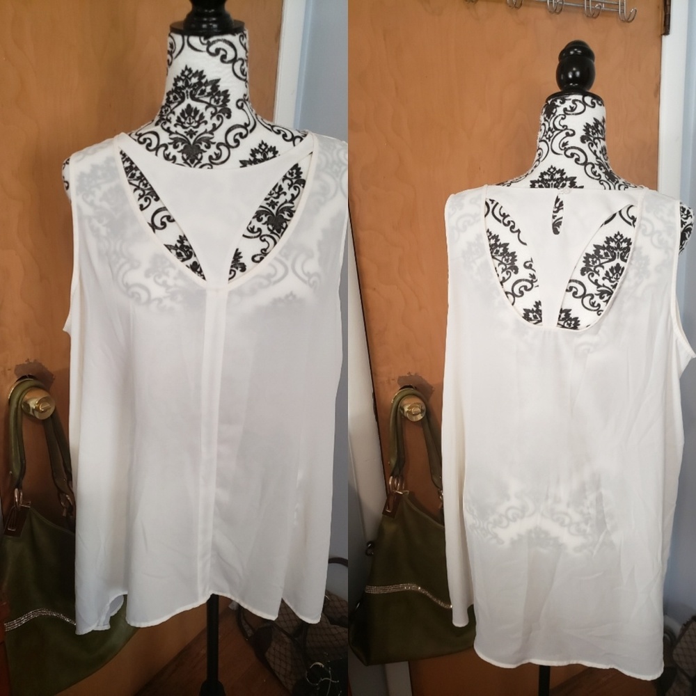 Sheer off white sleeveless blouse